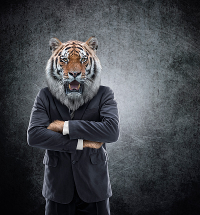Humanoid Tiger - Tiger head on man in a suit - Image manipulation