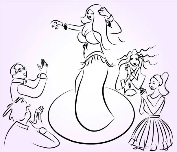 Vector illustration of A turkish belly dancer and auidiences on stage