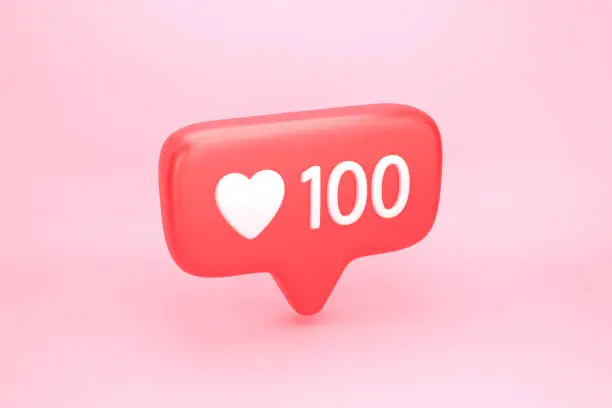 Photo of One hundred likes social media notification with heart icon