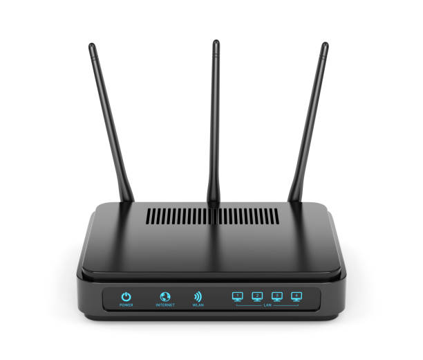 istock Black wi-fi router isolated on white background 1094496190