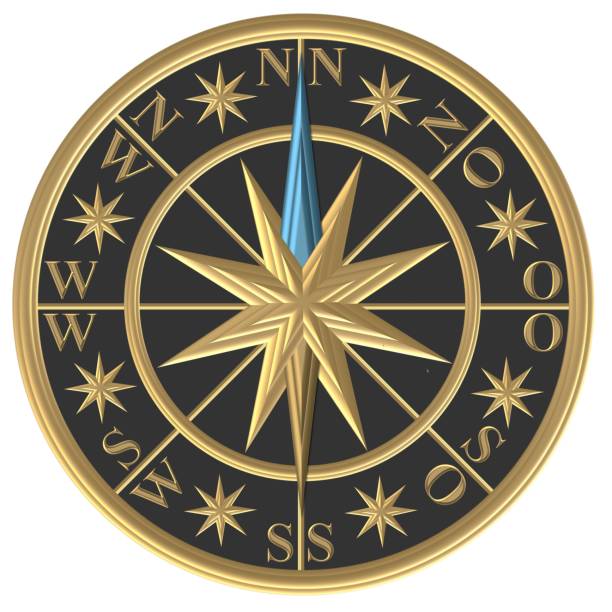 złoty kompas – róża wiatru - kierownica - compass compass rose north direction stock illustrations