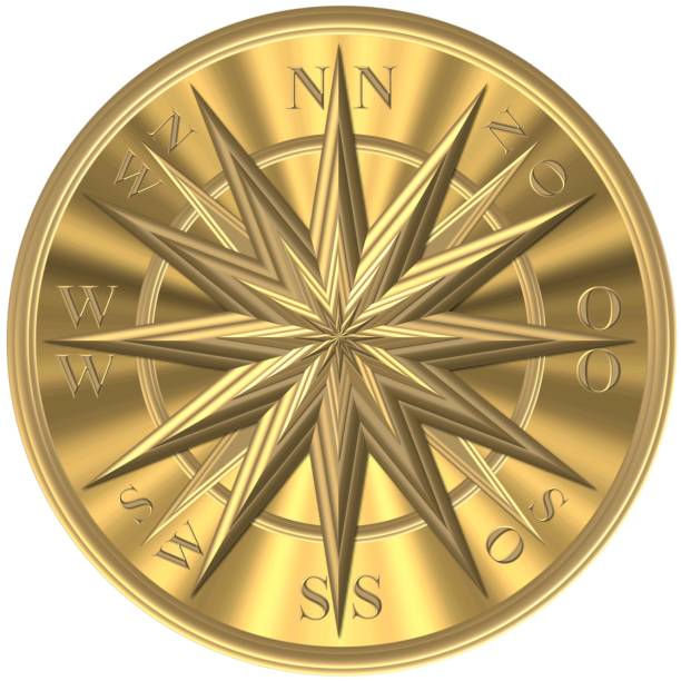 złoty kompas – róża wiatru - kierownica - compass compass rose north direction stock illustrations