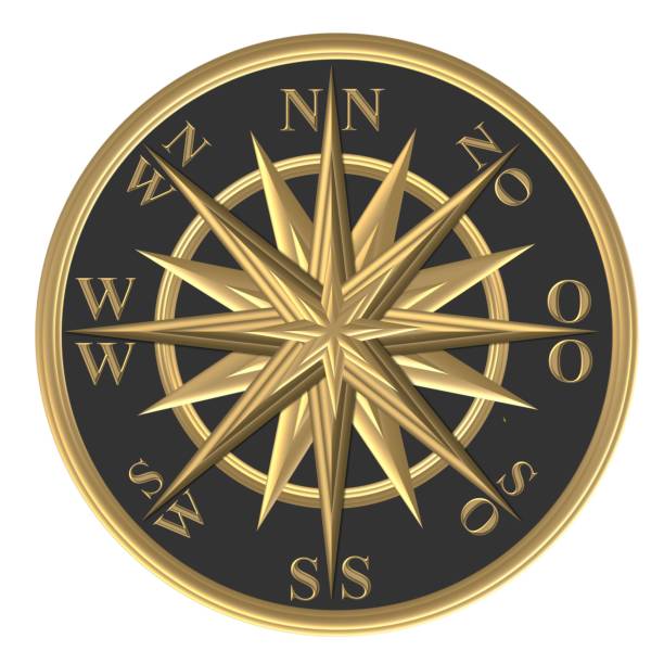 złoty kompas – róża wiatru - kierownica - compass compass rose north direction stock illustrations
