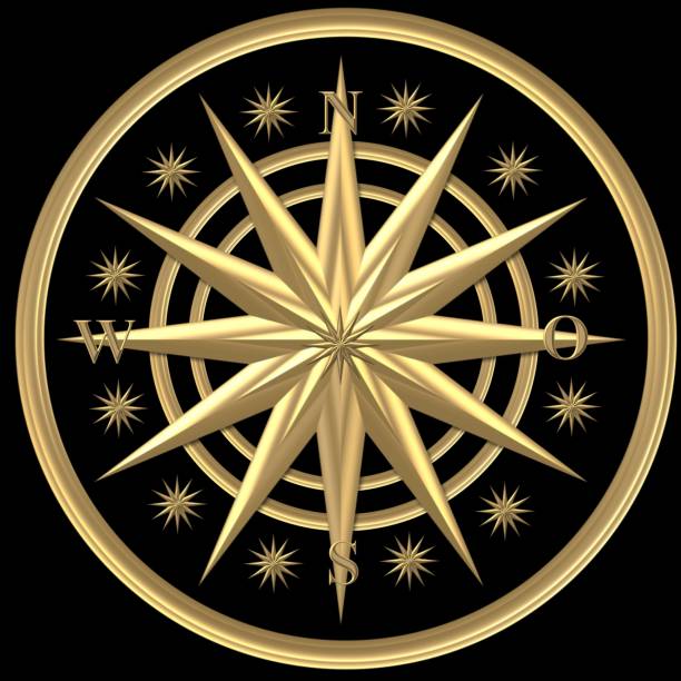 złoty kompas – róża wiatru - kierownica - compass compass rose north direction stock illustrations