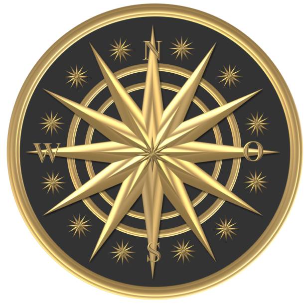 złoty kompas – r�óża wiatru - kierownica - compass compass rose north direction stock illustrations