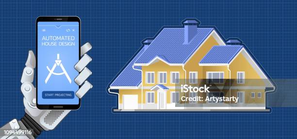 Automated House Design Stock Illustration - Download Image Now - Architecture, Arm, Automated