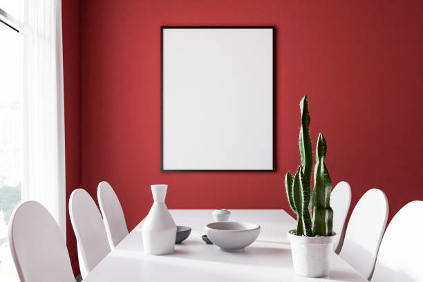 istock Red dining room, white chairs, poster 1094500848