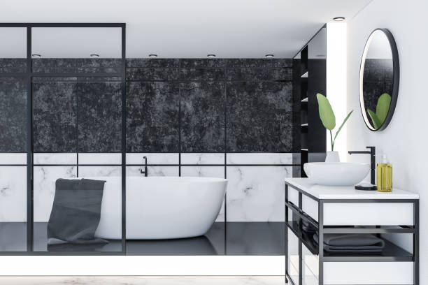 istock White marble bathroom, sink and tub 1094503594