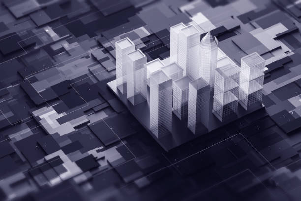 istock Gray city model on motherboard 1094503666