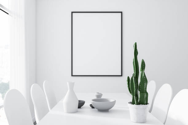 istock White dining room, white chairs, poster 1094504738