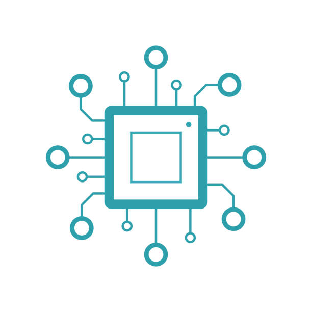 Didgital technology. Computer or server processor concept. Large computational power. Flat vector illustration isolated on white background. Didgital technology. Computer or server processor concept. Large computational power. Flat vector illustration isolated on white background micro motherboard stock illustrations