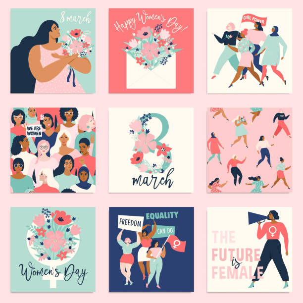 International Women's Day. Vector templates for card, poster, flyer and other users. International Women's Day. Vector templates for card, poster, flyer and other users. springtime woman stock illustrations