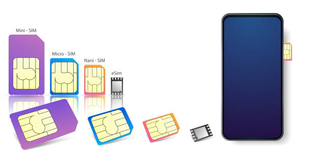 현실적인 sim 전화 스마트폰 아이콘 장치 벡터에 대 한 sim 카드의 다양 한 크기와 설정 - tortilla chip flash stock illustrations