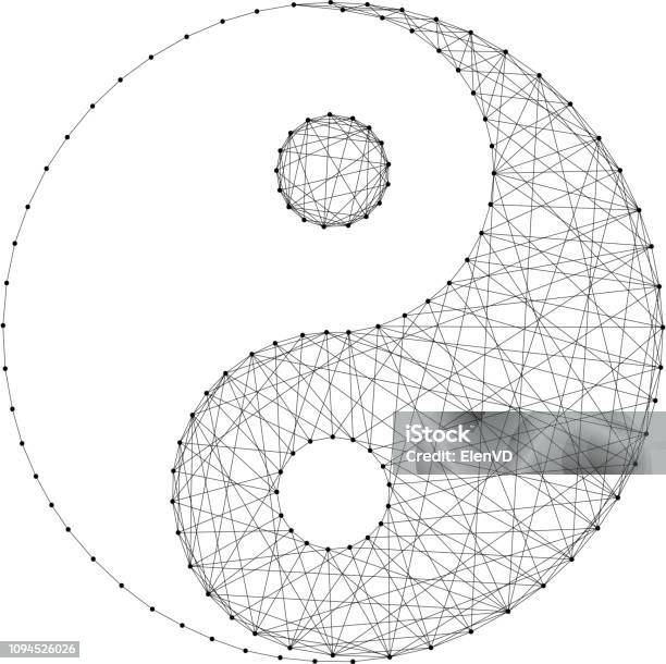 Yinyang Symbol Of Universality And Harmony Of Dualism Of Forces From Abstract Futuristic Polygonal Black Lines And Dots Vector Illustration Stock Illustration - Download Image Now