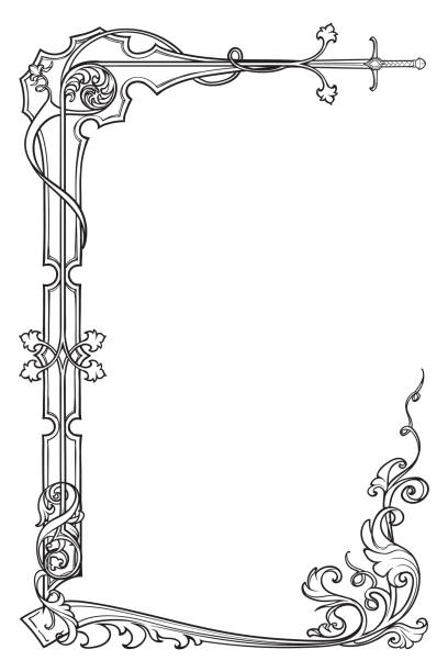 illustrazioni stock, clip art, cartoni animati e icone di tendenza di cornice rettangolare in stile manoscritto medievale. orientamento verticale - middle ages