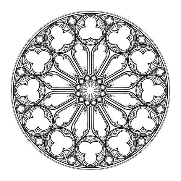 Vector illustration of Gothic rose window. Popular architectural motiff in Medieval european art