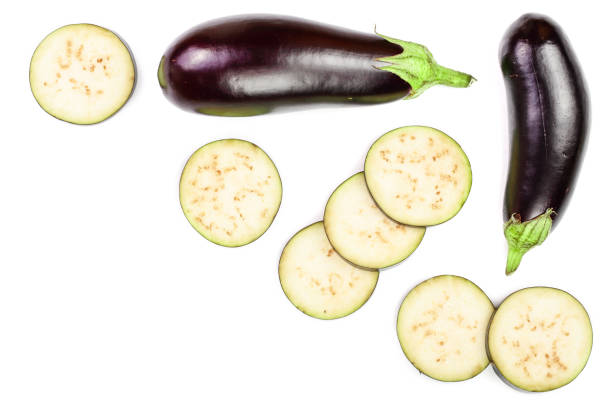 istock eggplant or aubergine isolated on white background with copy space for your text. Top view. Flat lay pattern 1094526758