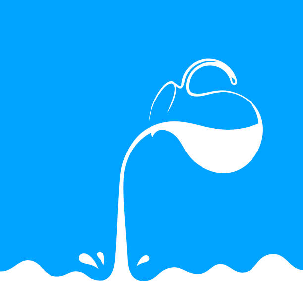 ミルクは、水差しからの流れ。スプレー ドロップと青色の背景に白い波 - liquid water splashing pouring点のイラスト素材／クリップアート素材／マンガ素材／アイコン素材
