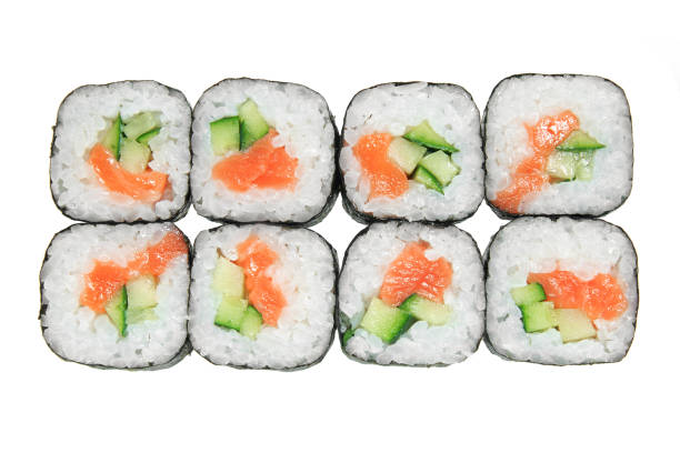 istock Sushi roll with salmon and cucumber. Isolated on white background. 1094535680
