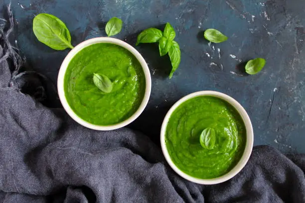 Photo of Cream avocado soup with spinach.