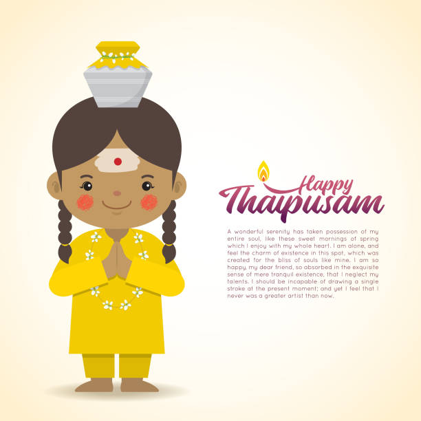 ilustrações de stock, clip art, desenhos animados e ícones de thaipusam - cartoon indian girl & milk pot - thaipusam kavadi