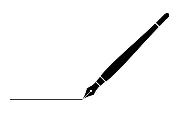 illustrazioni stock, clip art, cartoni animati e icone di tendenza di penna stilografica aziendale nera con linea isolata su bianco per web,app e illustrazione vettoriale di design - luxury pen office supply fountain pen