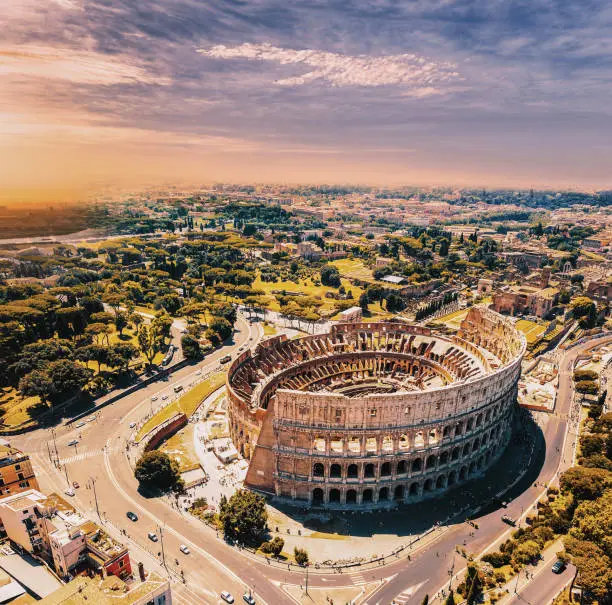 Photo of Colosseum in Rome and morning sun, Italy