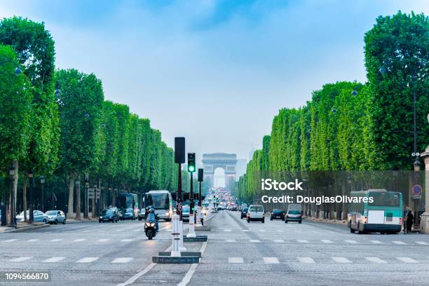 Avenue Des Champselysees And Arc De Triomphe Paris France Stock Photo - Download Image Now
