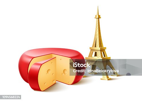 istock Vector eiffel tower french cheese wedge set 1094568224