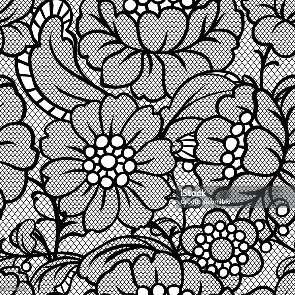 Seamless Lace Pattern With Flowers Stock Illustration - Download Image Now  - Backgrounds, Beauty, Biological Cell - iStock