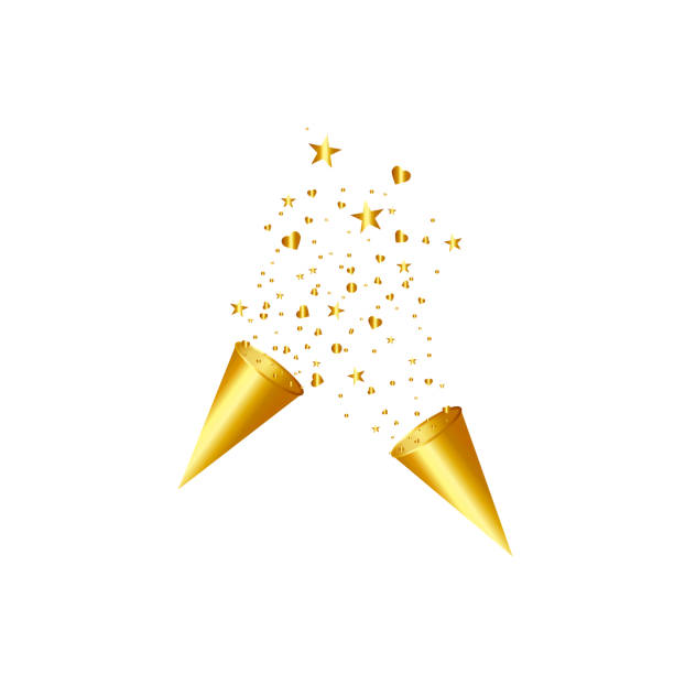 istock Party popper isolated. Golden confetti. Vector illustration. Happy birthday concept 1094571934