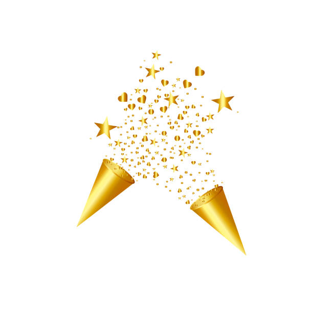 istock Party popper isolated. Golden confetti. Vector illustration. Happy birthday concept 1094571940