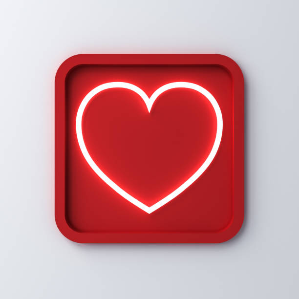 istock Neon light heart in rounded square frame or love button isolated on white  background with shadow for valentines day concepts 3D rendering 1094574326