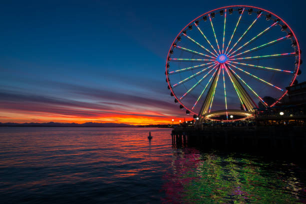 Seattle A vivid sunset on Elliott Bay. elliott bay photos stock pictures, royalty-free photos & images