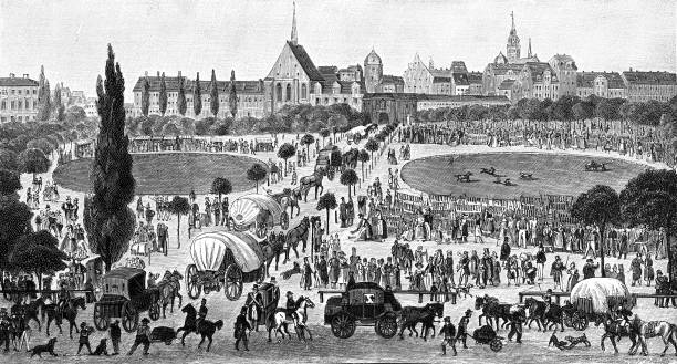Trade fair at the Grimma Gate in Leipzig Illustration from 19th century grimma stock illustrations