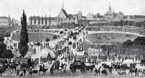 Trade Fair At The Grimma Gate In Leipzig Stock Illustration - Download Image Now - Medieval, Leipzig - Saxony, Agricultural Fair