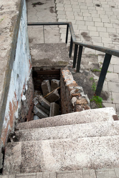 istock Destroyed concrete stairs top view, ruins 1094579248