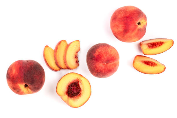 istock ripe peaches isolated on white background with copy space for your text. Top view. Flat lay pattern 1094584008