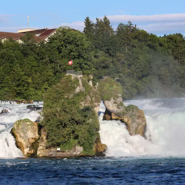 Rock on the biggest waterfall in Europe - Rhinefalls in Switzerland (manual focus)