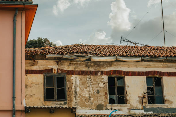 Damaged house with shattered windows in Dugi Otok,Croatia