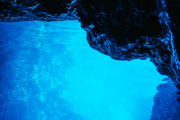 Waters in scenic cave, Modra Spilja, Bisevo, Croatia