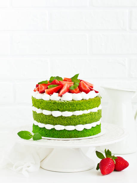 istock Cake with spinach, cream and strawberries. Valentine's Day. 1094601662