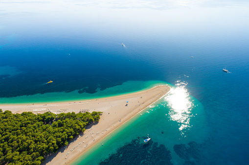 Aerial view of beach on peninsula in Croatia