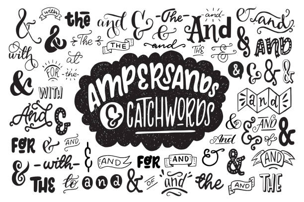 ilustrații de stoc cu set mare de mână trase ampersands ans catchwords - un singur cuvânt