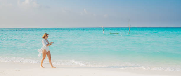 istock Woman walking on beach,Maldives 1094618264