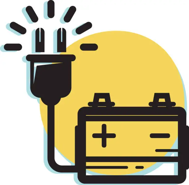 Vector illustration of Battery Powered by Electrical Energy - Icon