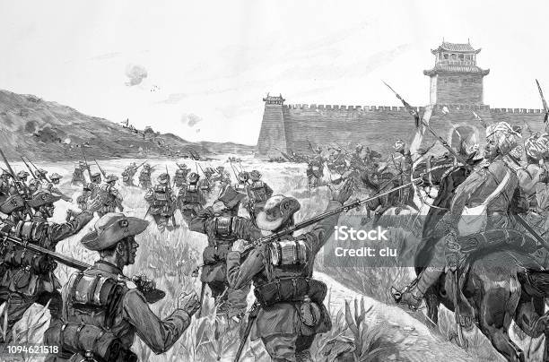 Capture Of A Chinese Fort By German Troops Stock Illustration - Download Image Now - Army Soldier, China - East Asia, Horse