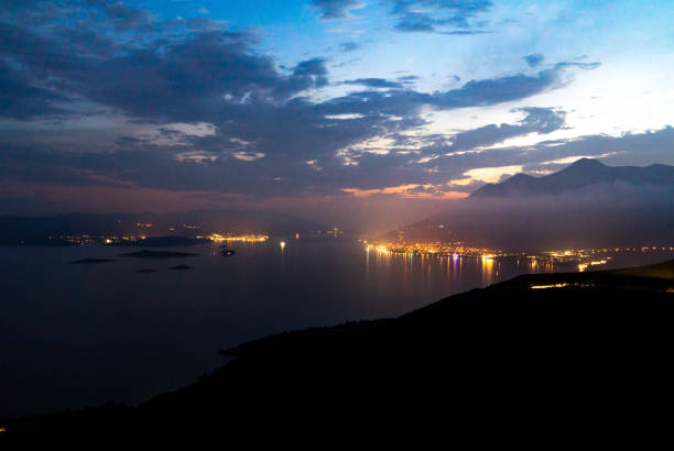 istock Coastal city lights during dusk,Peljesac 1094625586