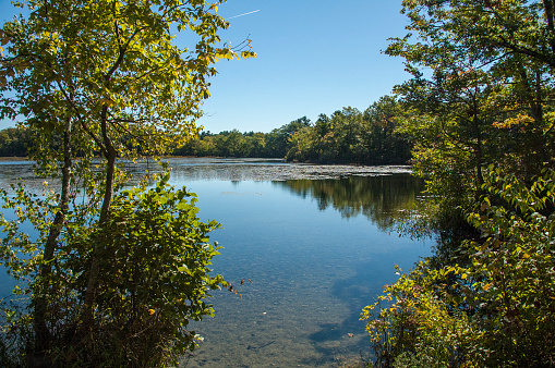 Leach pond in Borderland State Park on early autumn day