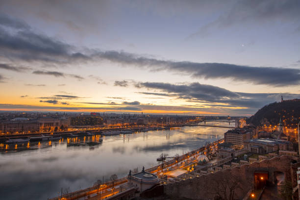 Aerial view of town,river and bridge,Budapest